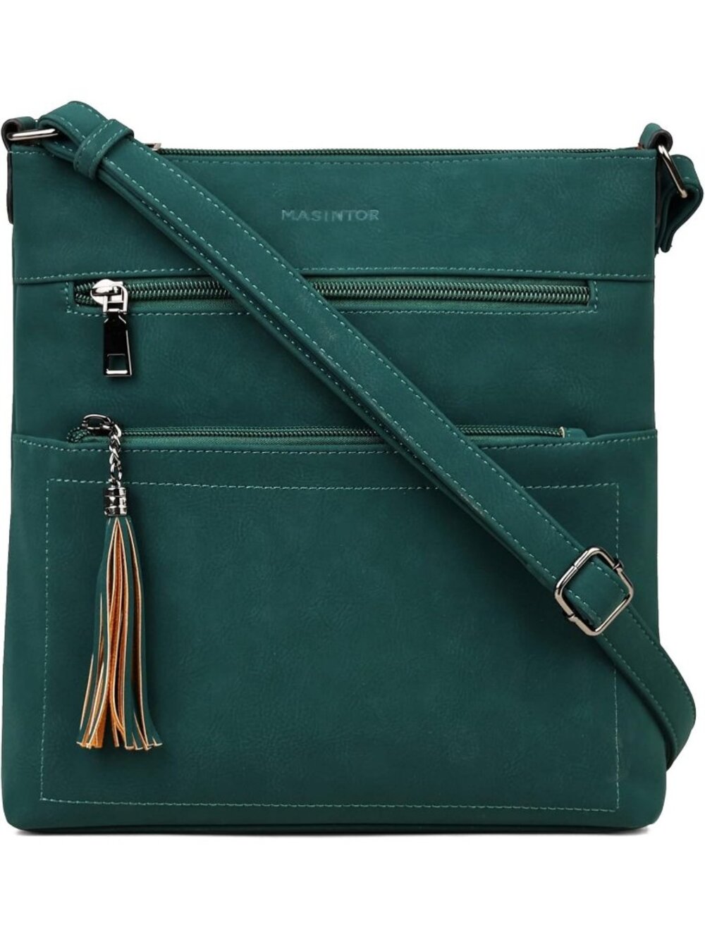 Women's Green Multi Pocket Crossbody Bag Trendy Tassel With Adjustable Strap